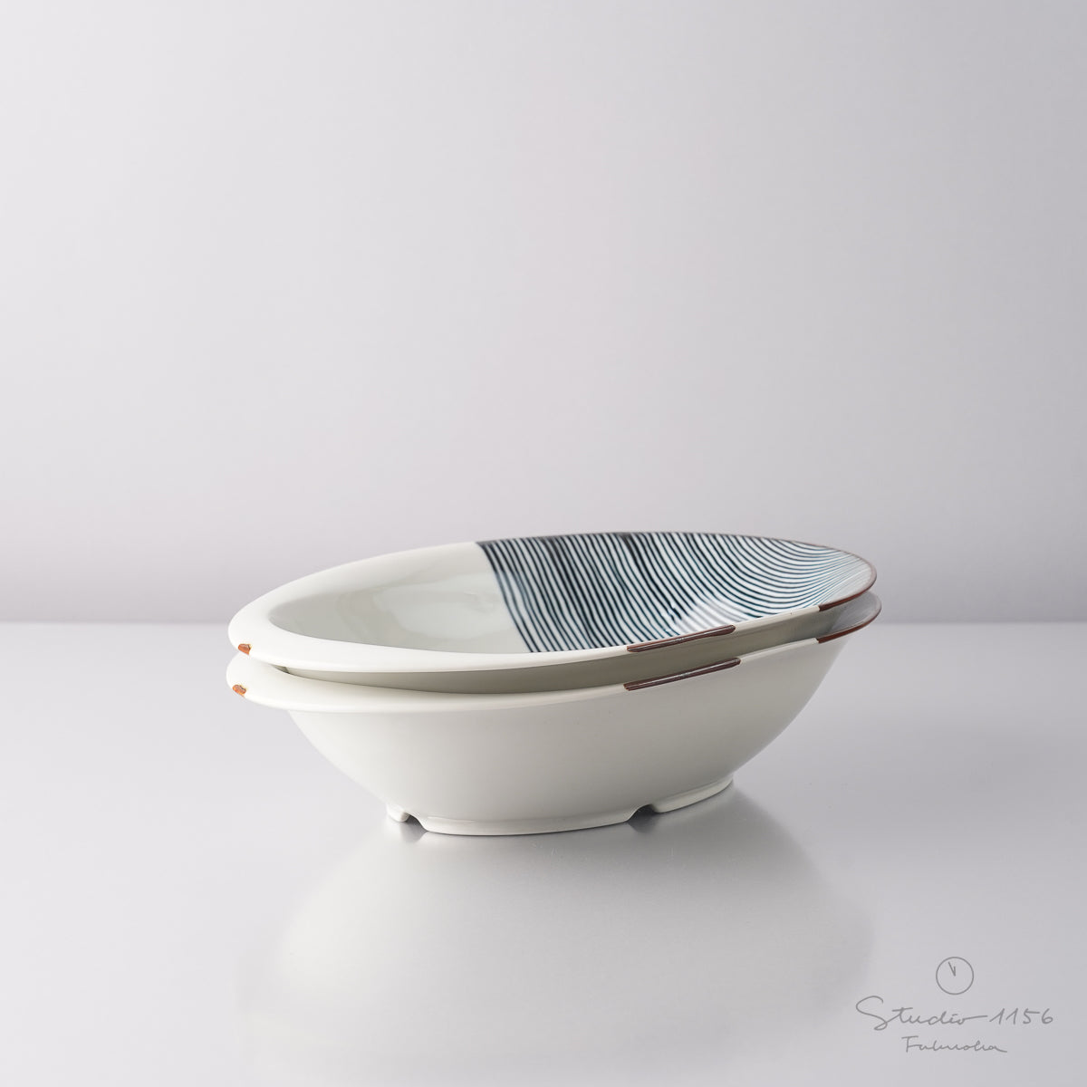 波佐見焼 ハーフライン カレーパスタ皿 25cm Fukuho Studio1156