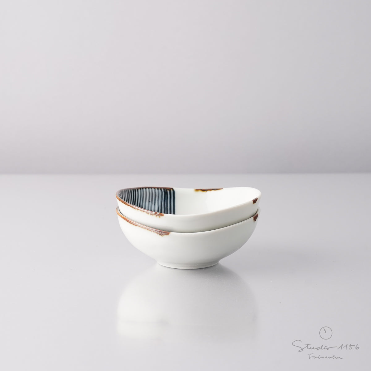 波佐見焼 ハーフライン 楕円小鉢 8.5cm Fukuho Studio1156