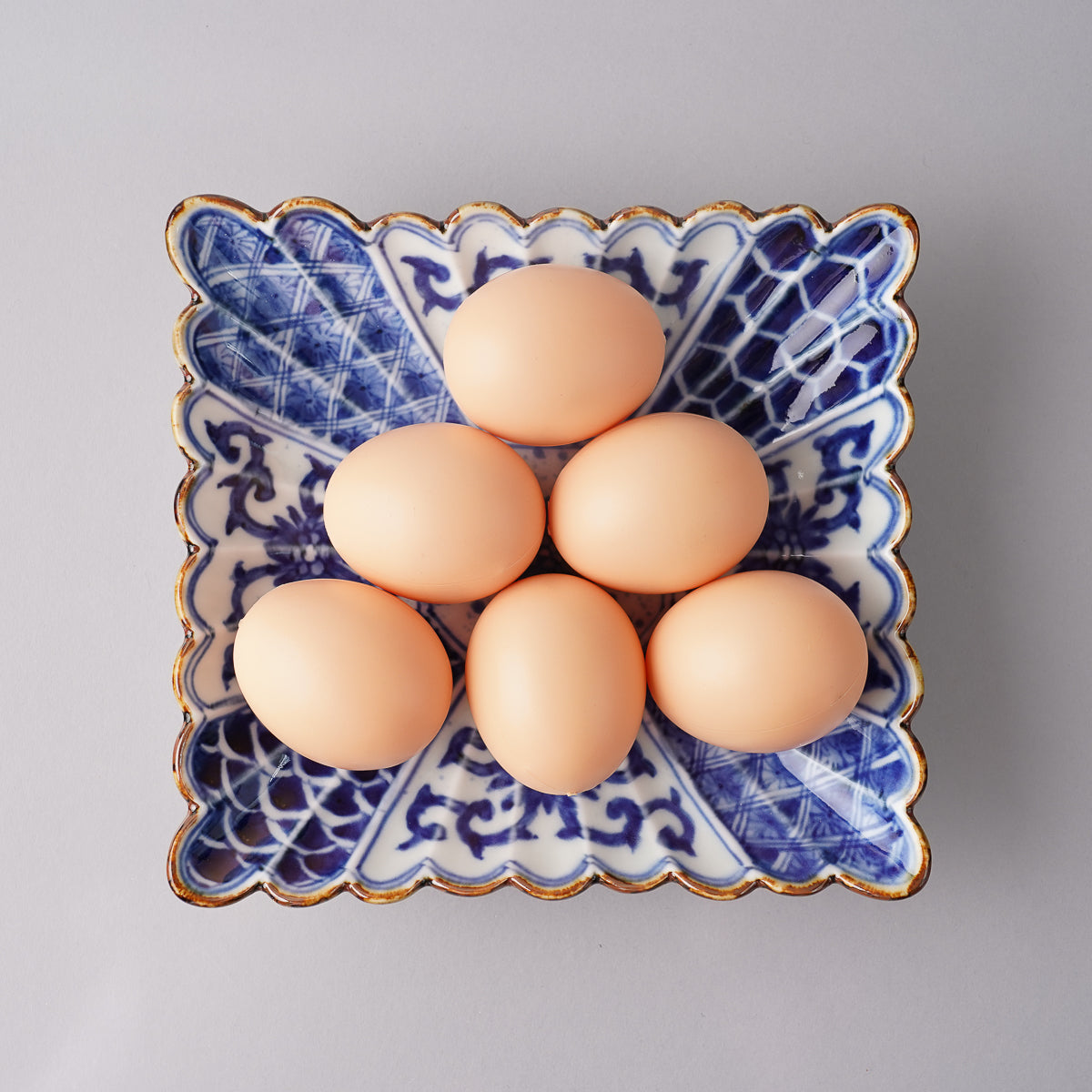 有田焼 染付割地紋 菊割長角六寸皿 18cm Fukusen Studio1156