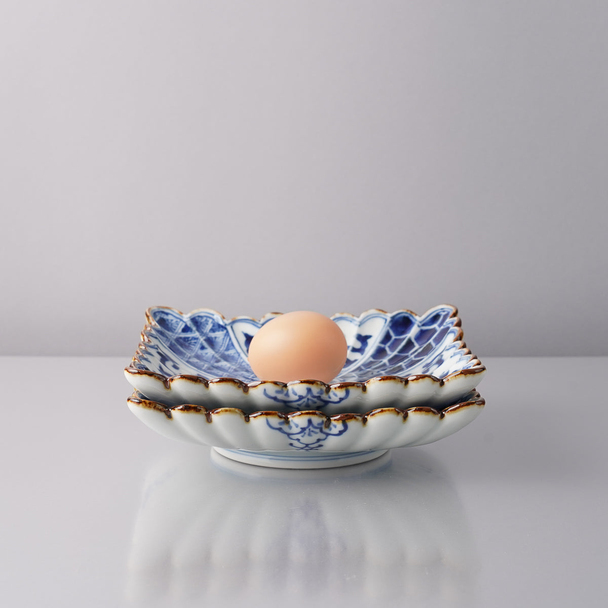 有田焼 染付割地紋 菊割長角六寸皿 18cm Fukusen Studio1156