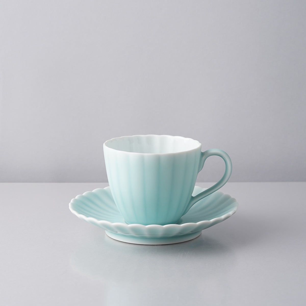 伊万里焼 モイスト青磁 菊割 コーヒーカップソーサー 240ml Hataman Studio1156