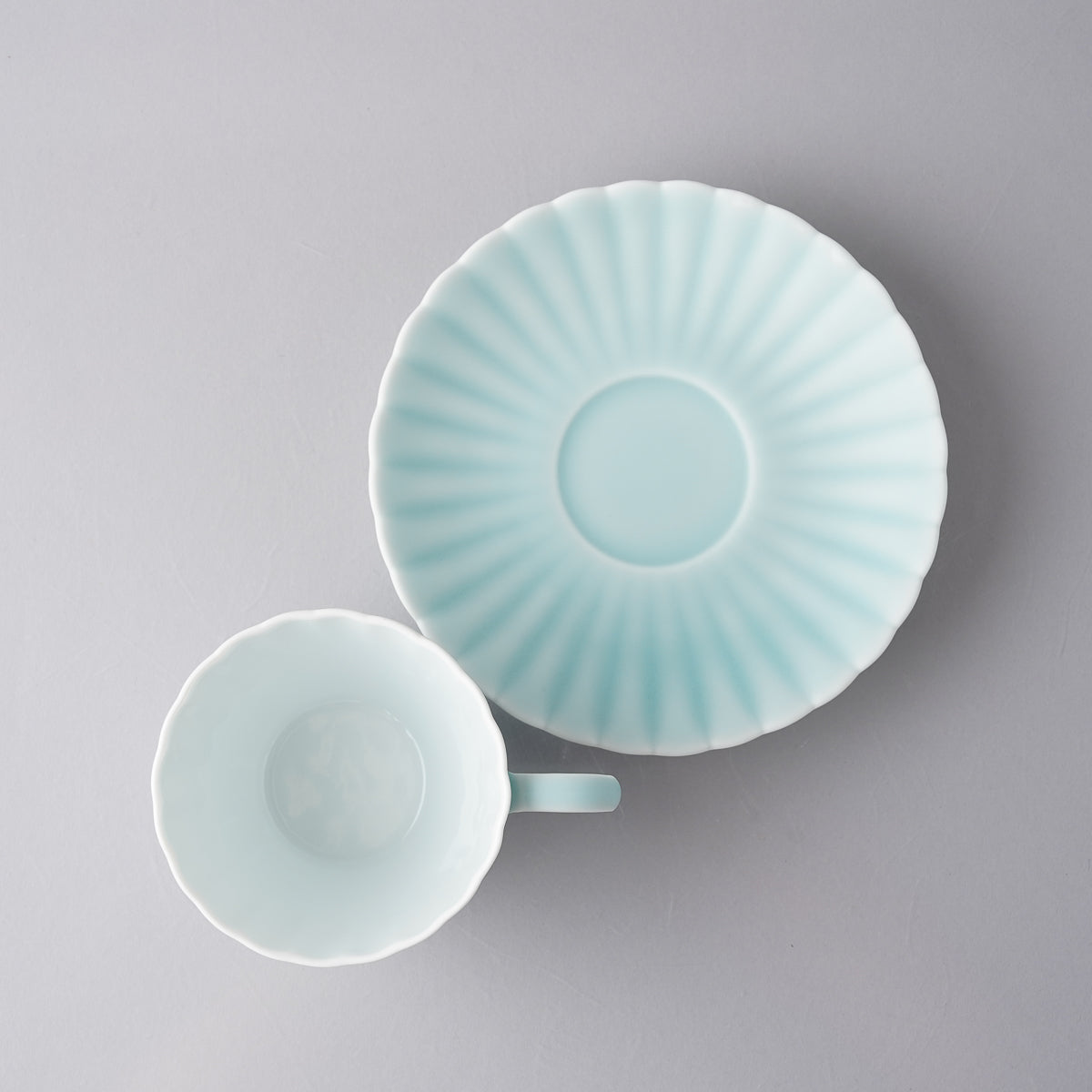 伊万里焼 モイスト青磁 菊割 コーヒーカップソーサー 240ml Hataman Studio1156