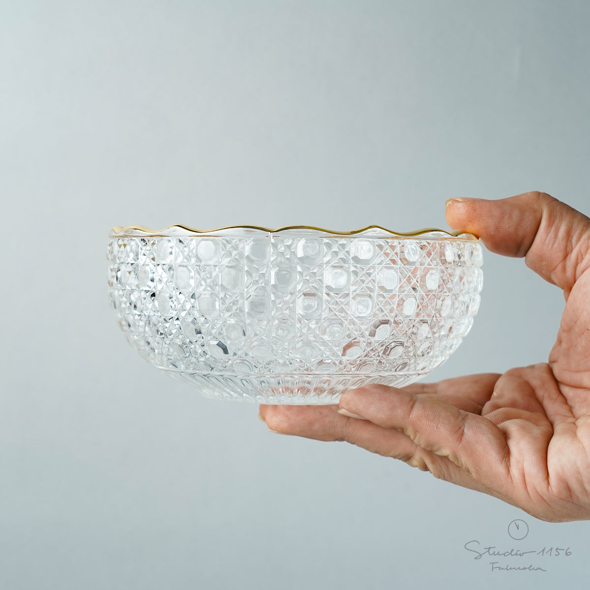 ガラス食器 籠目丸洗鉢 13cm GD(天金) Mizusaki-glass Studio1156