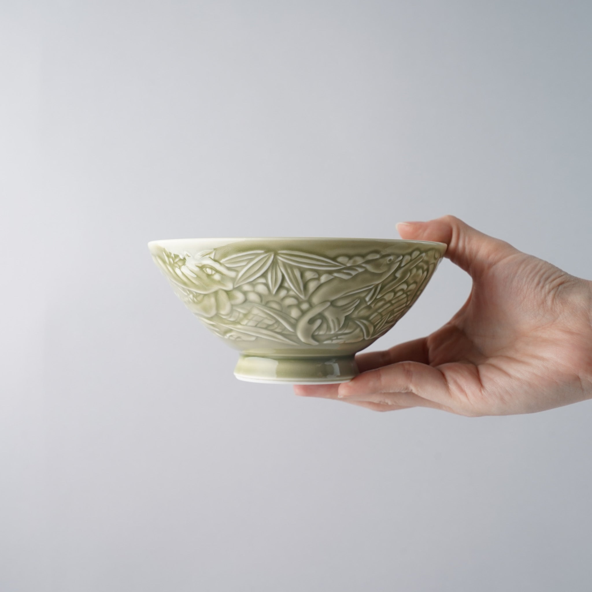 波佐見焼 ジャングリラ 茶碗(大) 14cm 緑灰 natural69 Studio1156