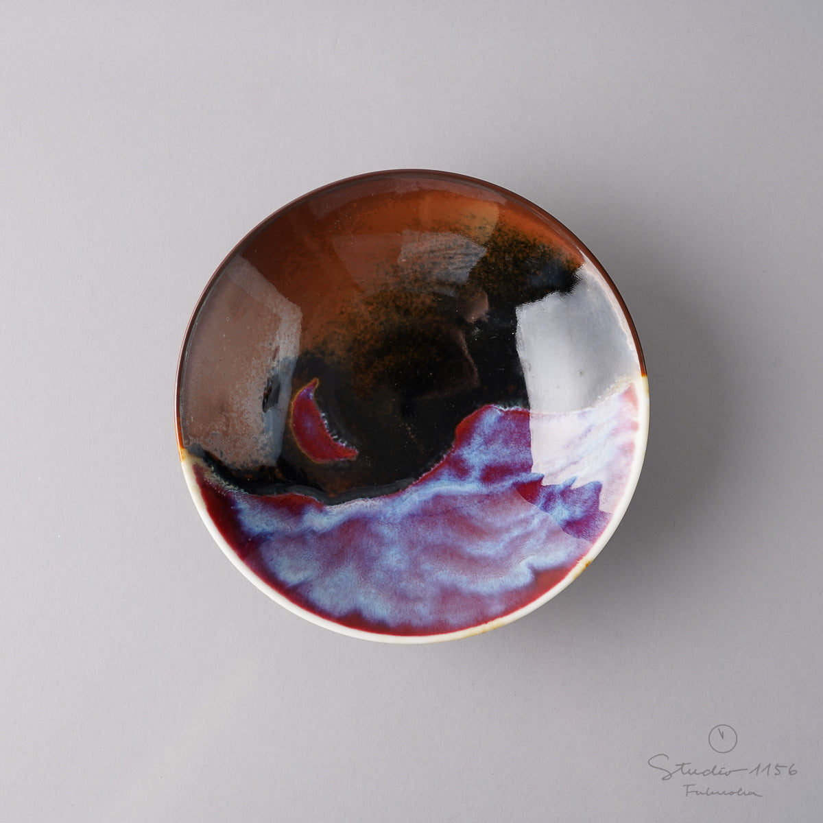 有田焼 轆轤挽 五寸丸皿 14.5cm 天目辰砂(は) Shinemon Studio1156