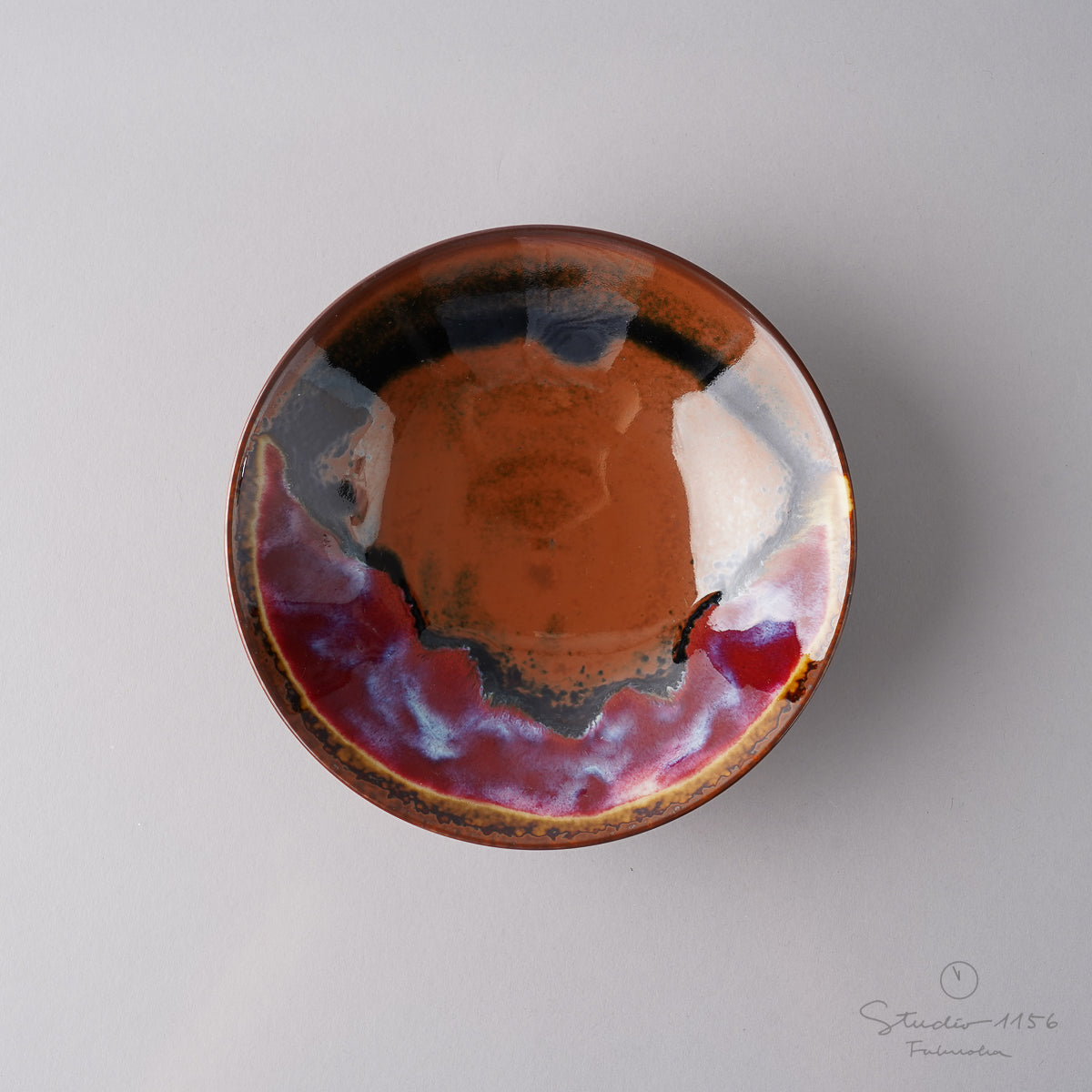 有田焼 轆轤挽 五寸丸皿 14.5cm 天目辰砂(い) Shinemon Studio1156