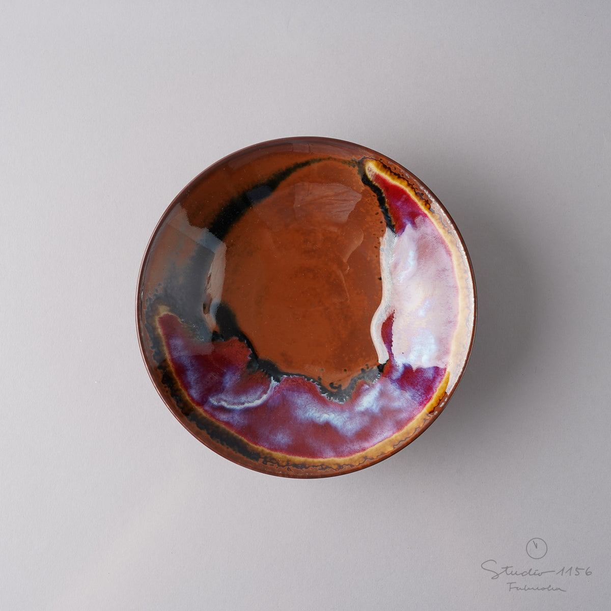 有田焼 轆轤挽 五寸丸皿 14.5cm 天目辰砂(ろ) Shinemon Studio1156