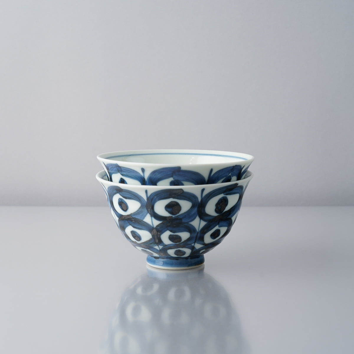 肥前吉田焼 染付八方割丸紋 六兵衛 ご飯茶碗 12cm Soemasa Studio1156