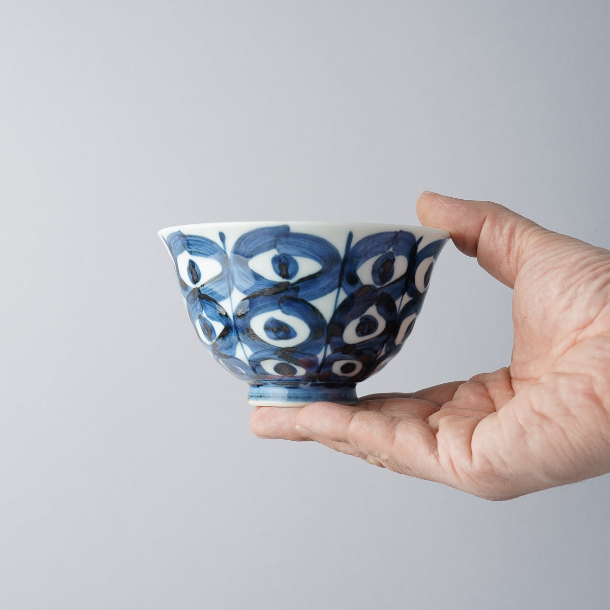 肥前吉田焼 染付八方割丸紋 六兵衛 ご飯茶碗 12cm Soemasa Studio1156