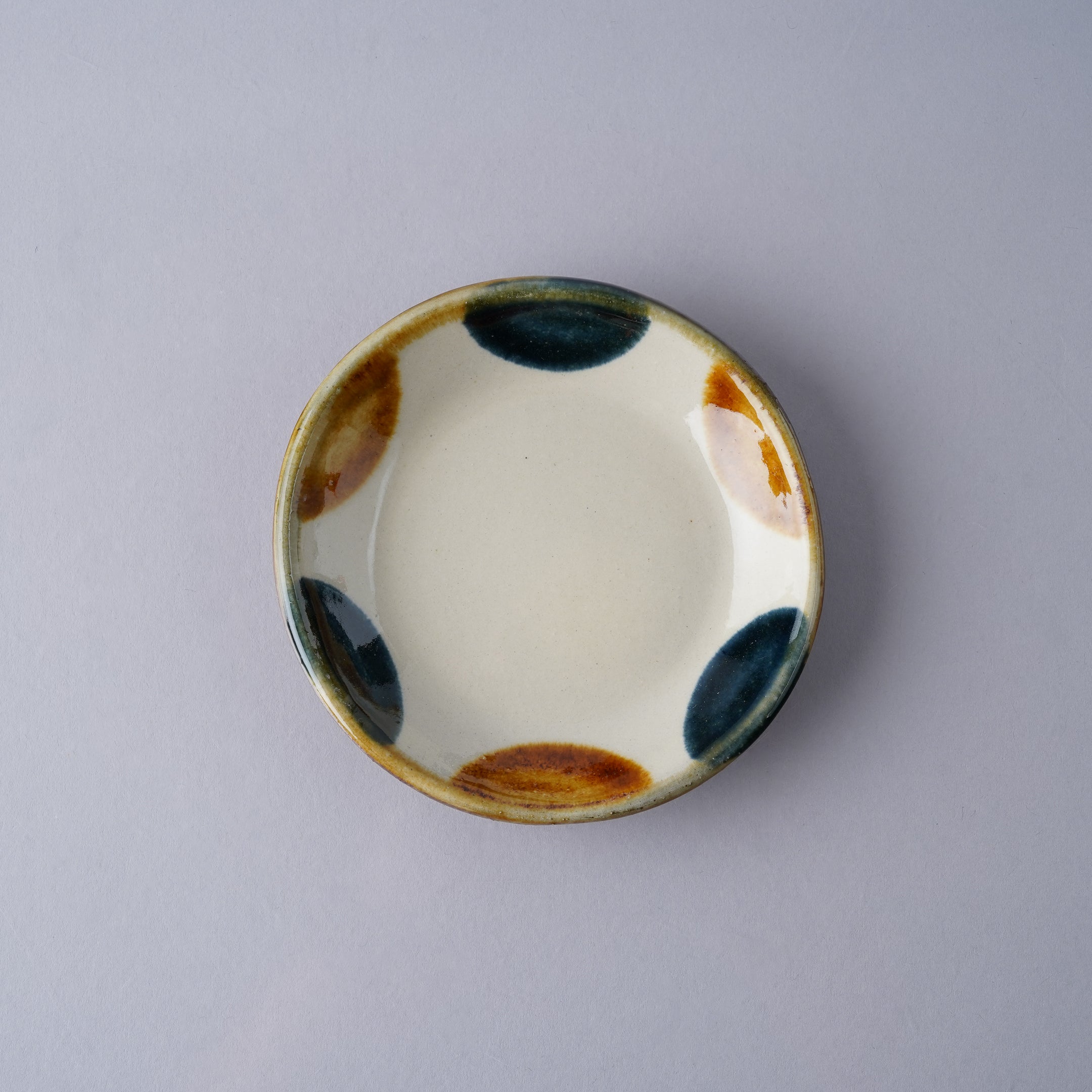 壺屋焼 やちむん ドット 四寸皿 13cm ドット(呉須飴) Toushin Studio1156