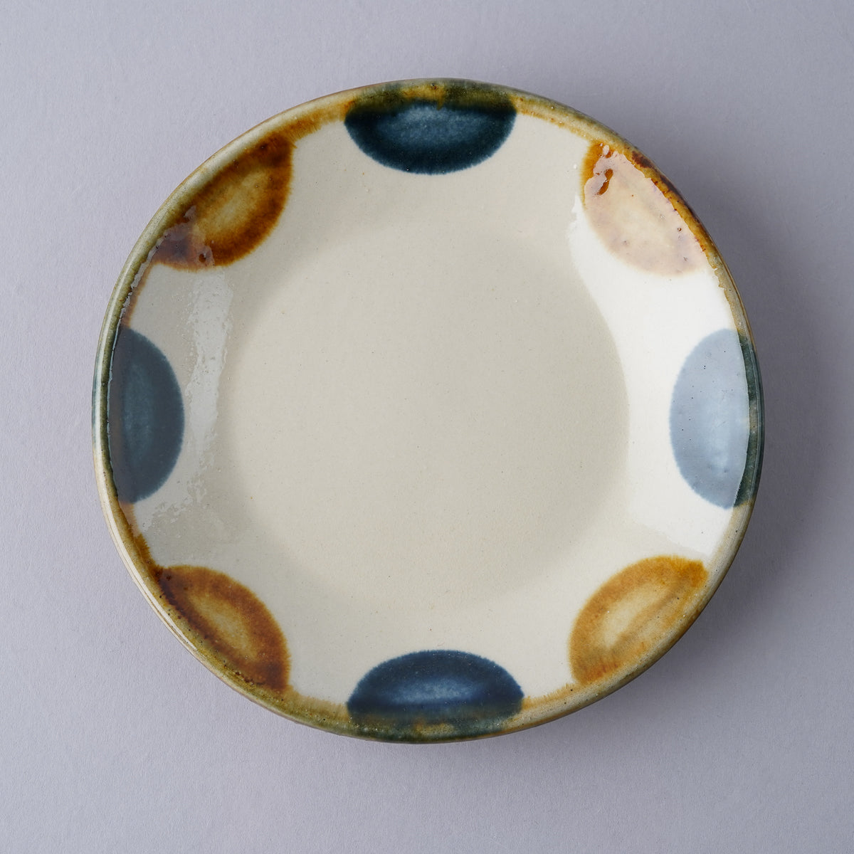 壺屋焼 やちむん ドット 五寸皿 15.5cm ドット(呉須飴) Toushin Studio1156