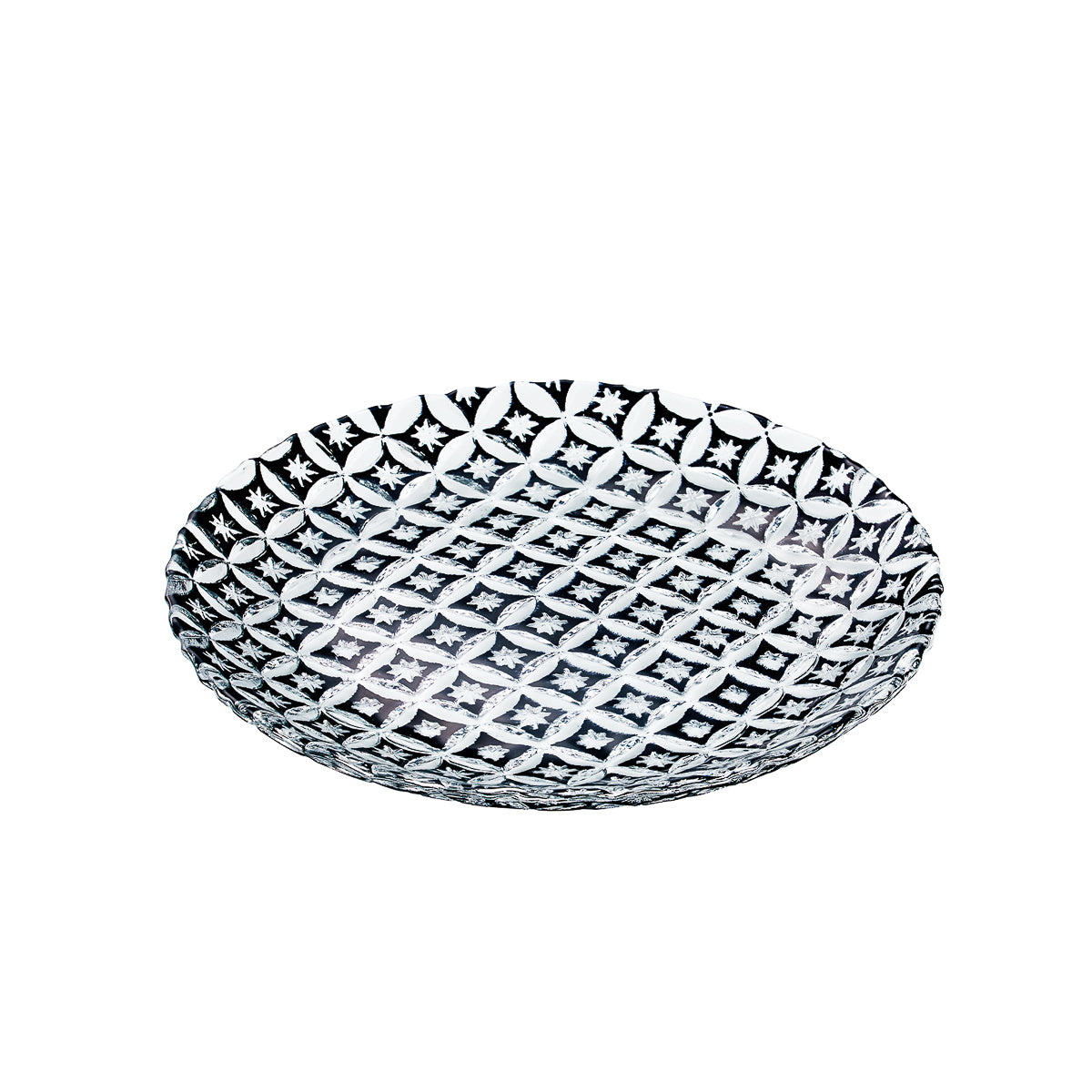 ガラス食器 七宝彫 丸皿 18cm BK/WH/CR BK 黒 Yoshinuma-glass Studio1156