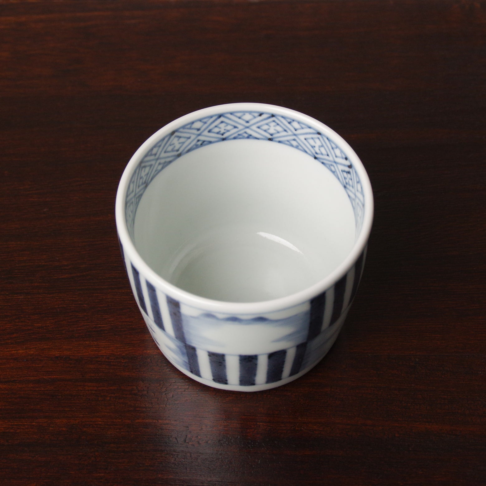 有田焼 染付 市松山水文 そば猪口(大) 220ml Riso Studio1156