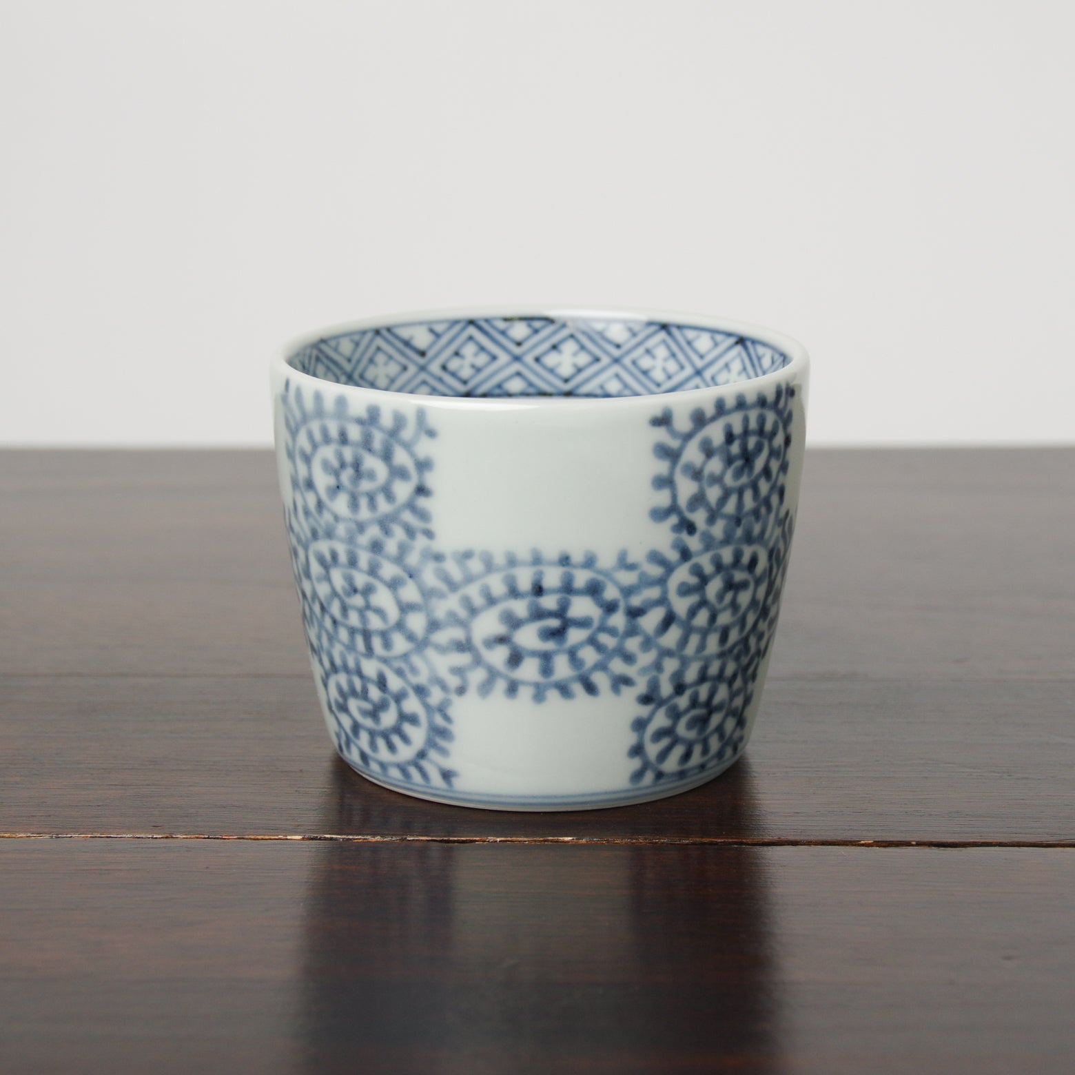 有田焼 染付 蛸唐草格子文 そば猪口(大) 220ml Riso Studio1156