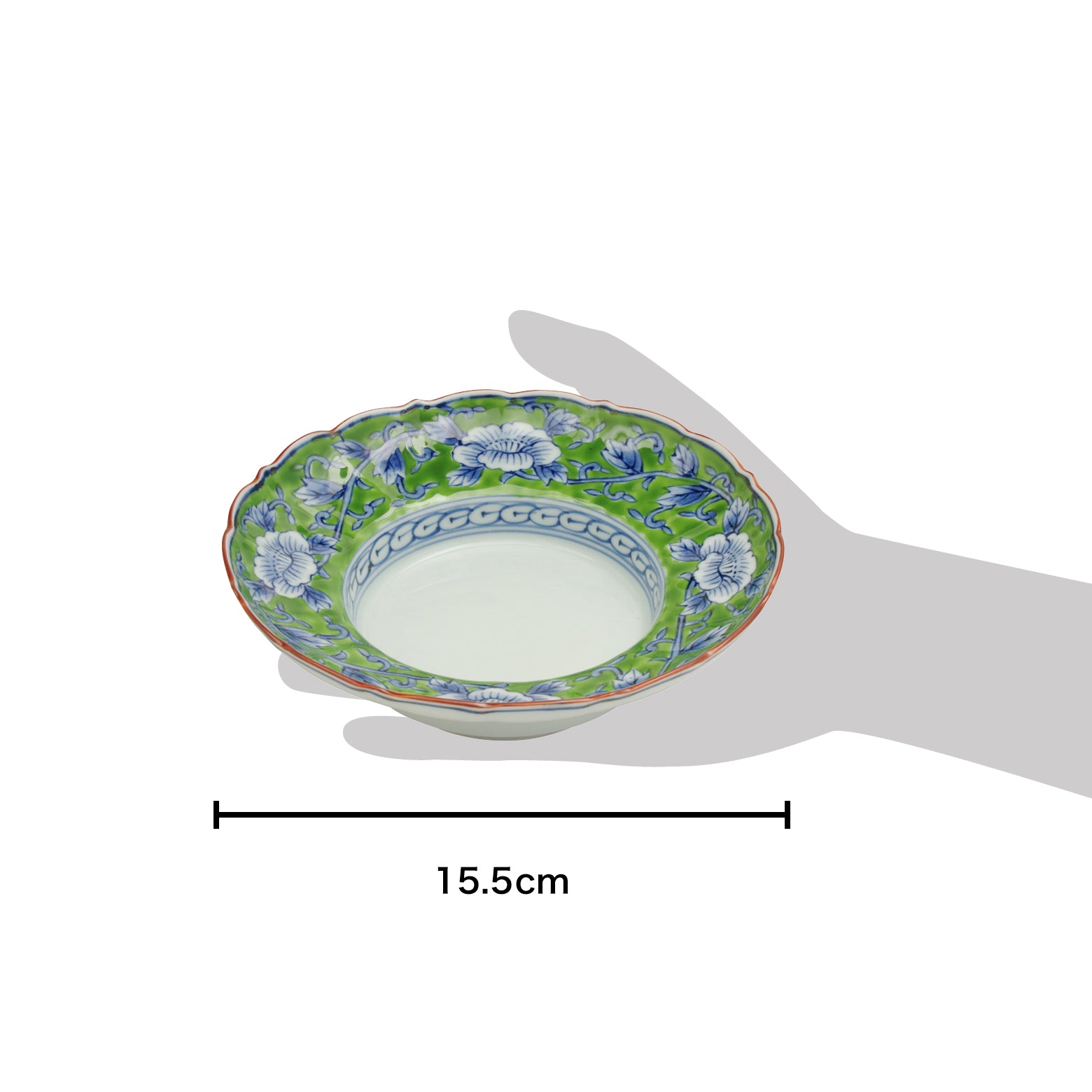 波佐見焼 錦 牡丹唐草 広渕深皿(緑) 15.5cm Korin Studio1156