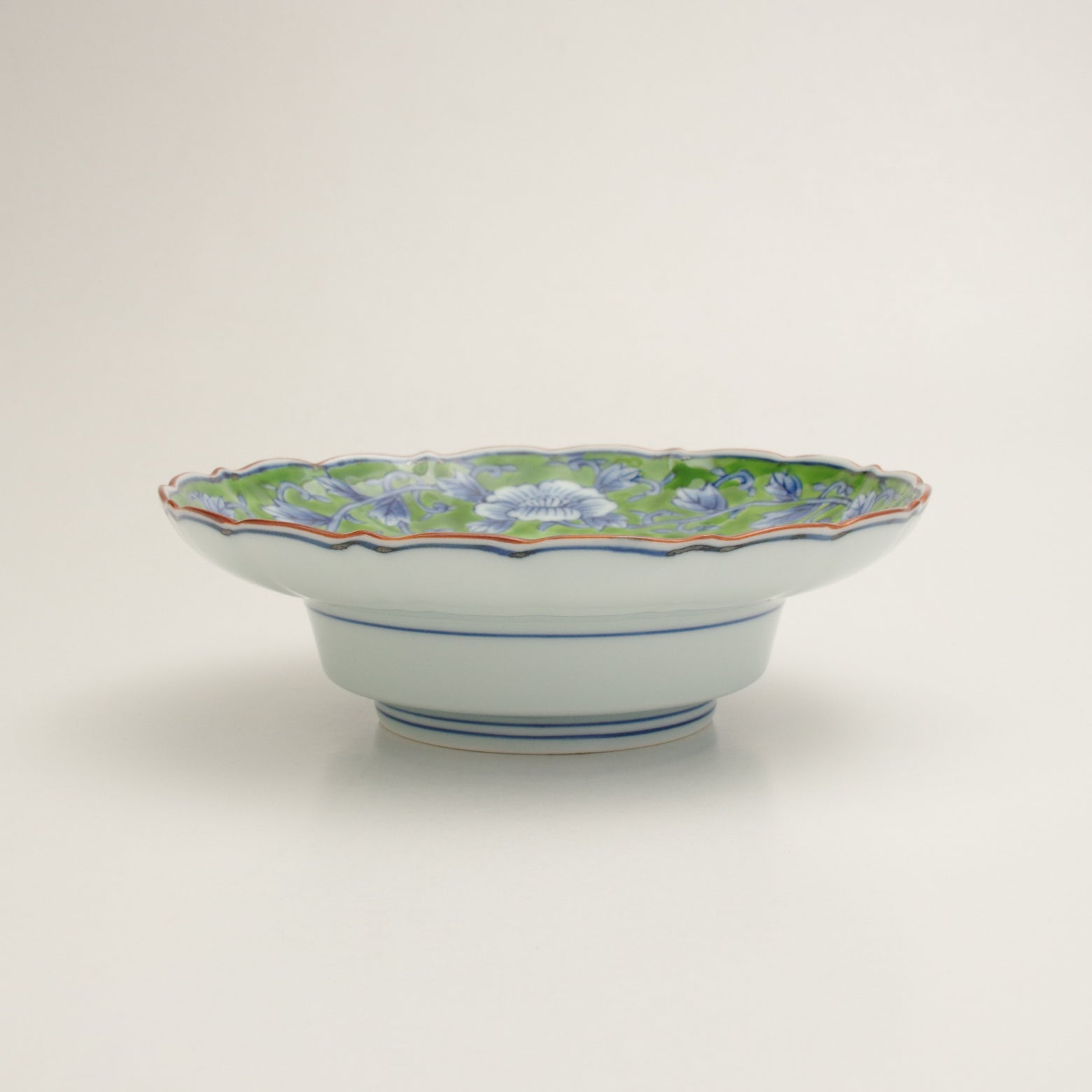 波佐見焼 錦 牡丹唐草 広渕深皿(緑) 15.5cm Korin Studio1156