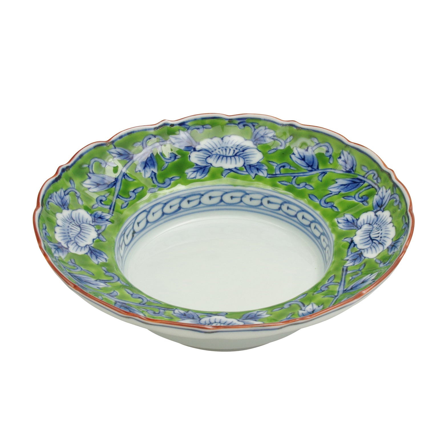 波佐見焼 錦 牡丹唐草 広渕深皿(緑) 15.5cm Korin Studio1156