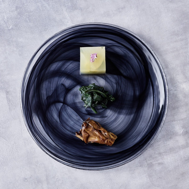 ガラス食器 水墨 フラットプレート 28cm BK/WH Yoshinuma-glass Studio1156