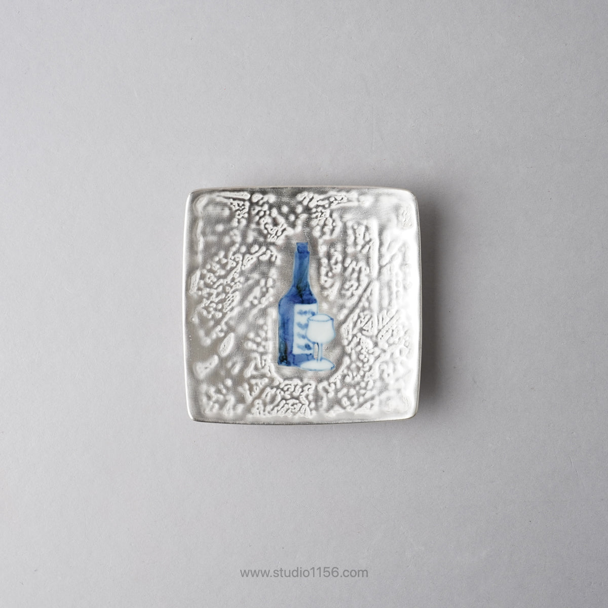 有田焼 銀彩染付 角小皿 9cm ワイングラス Fukuju Studio1156