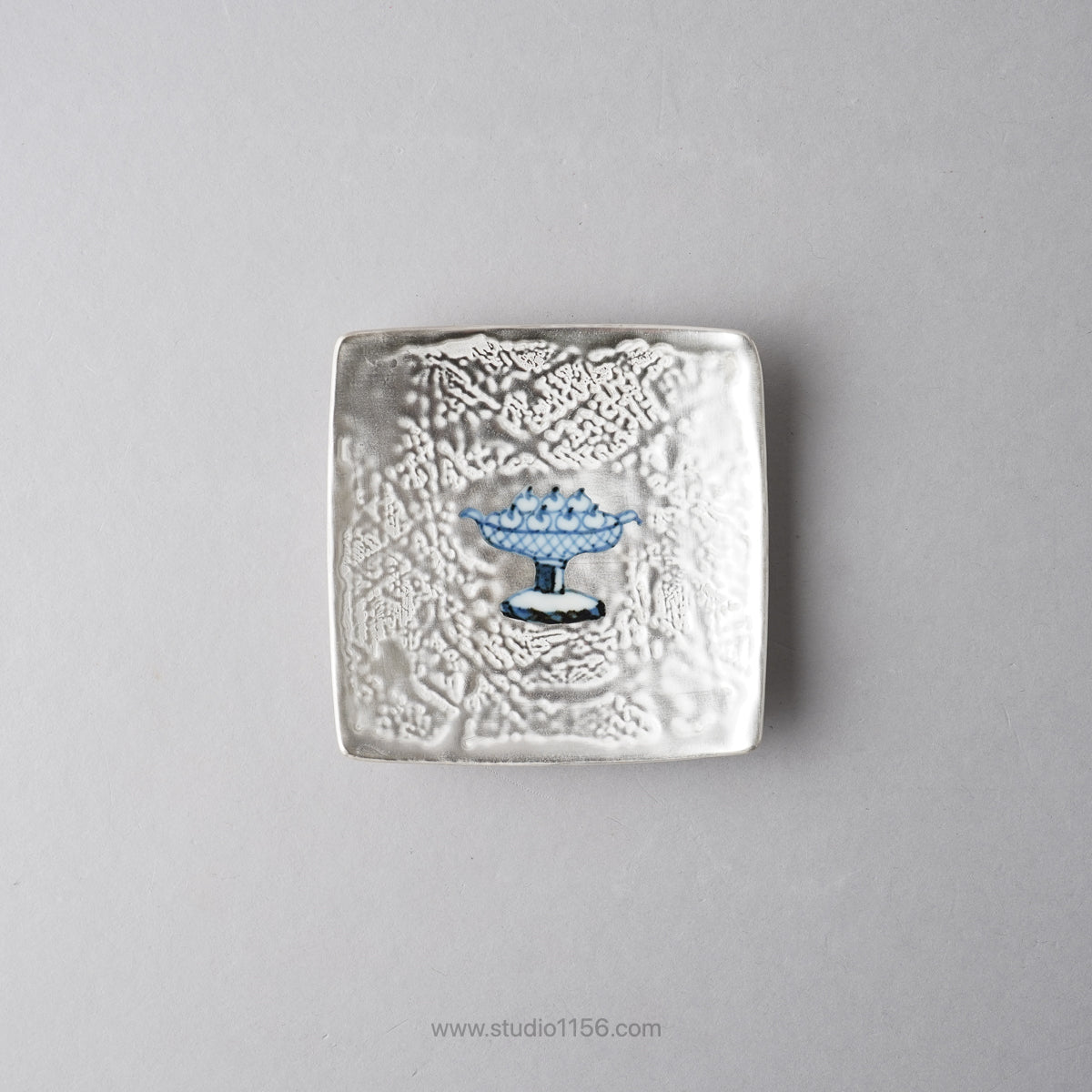 有田焼 銀彩染付 角小皿 9cm コンポート Fukuju Studio1156