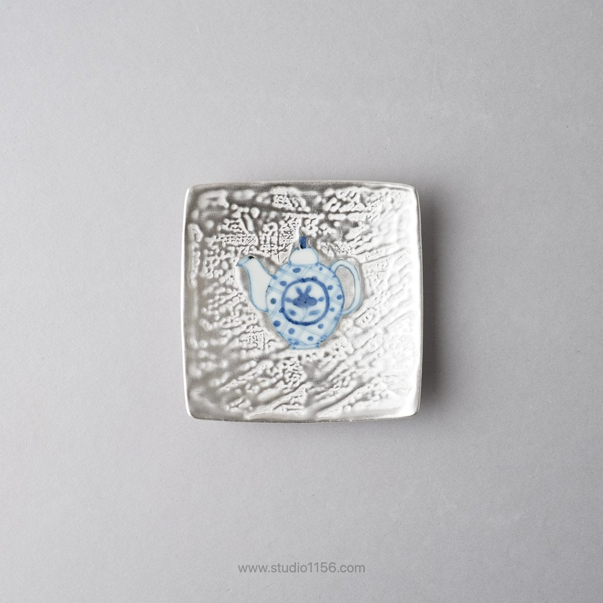 有田焼 銀彩染付 角小皿 9cm ポット Fukuju Studio1156