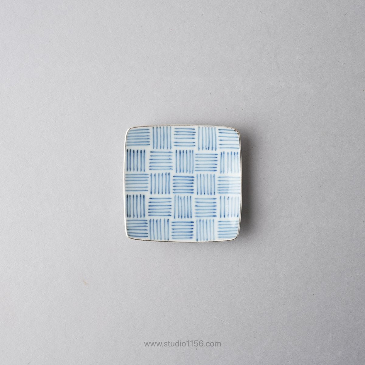 有田焼 銀彩染付 角小皿 6cm 十草市松 Fukuju Studio1156