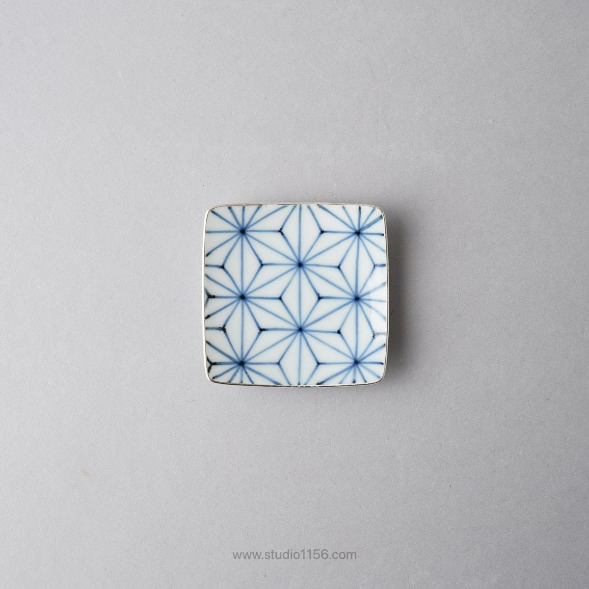 有田焼 銀彩染付 角小皿 6cm 麻の葉 Fukuju Studio1156
