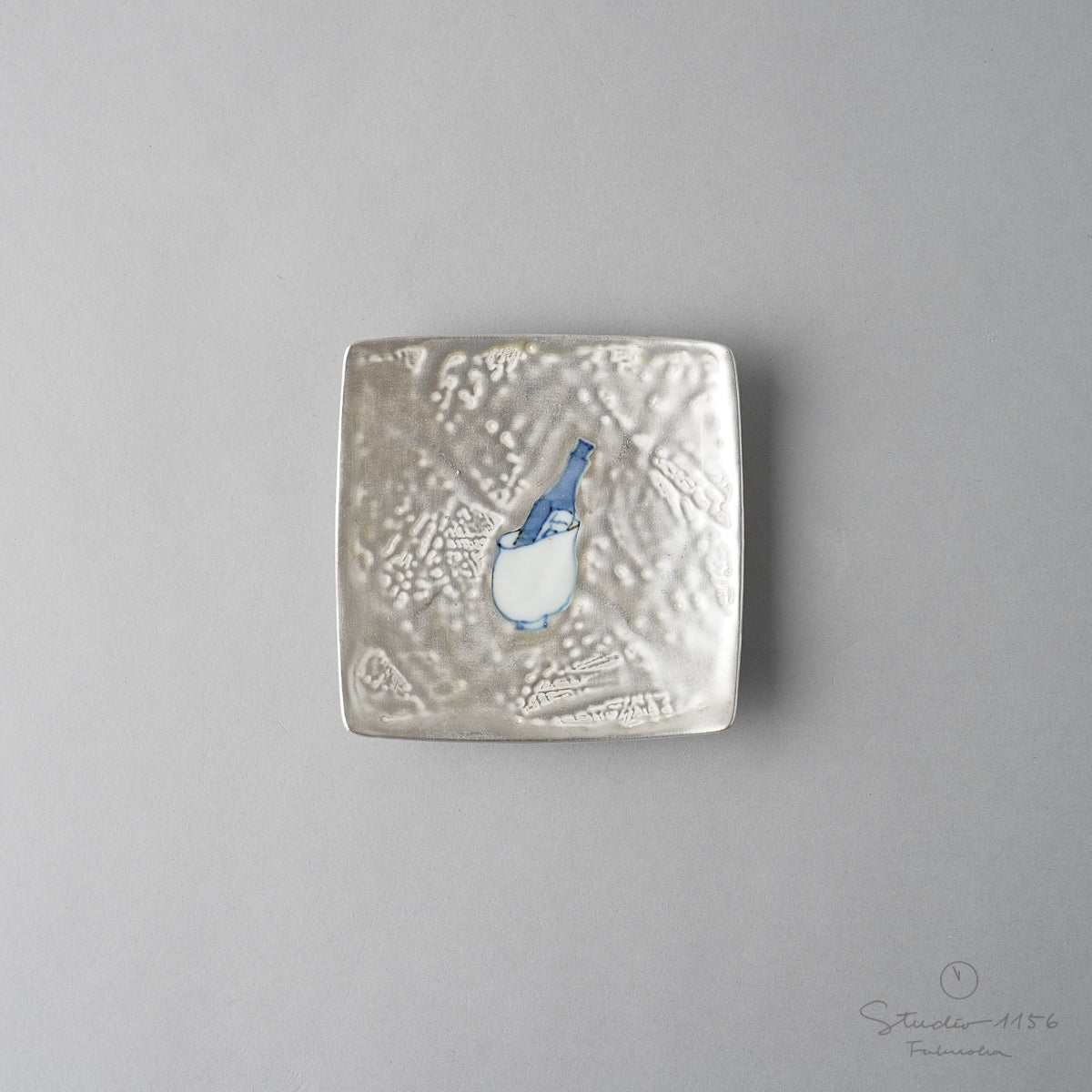 有田焼 銀彩染付 角小皿 9cm ワインクーラー Fukuju Studio1156
