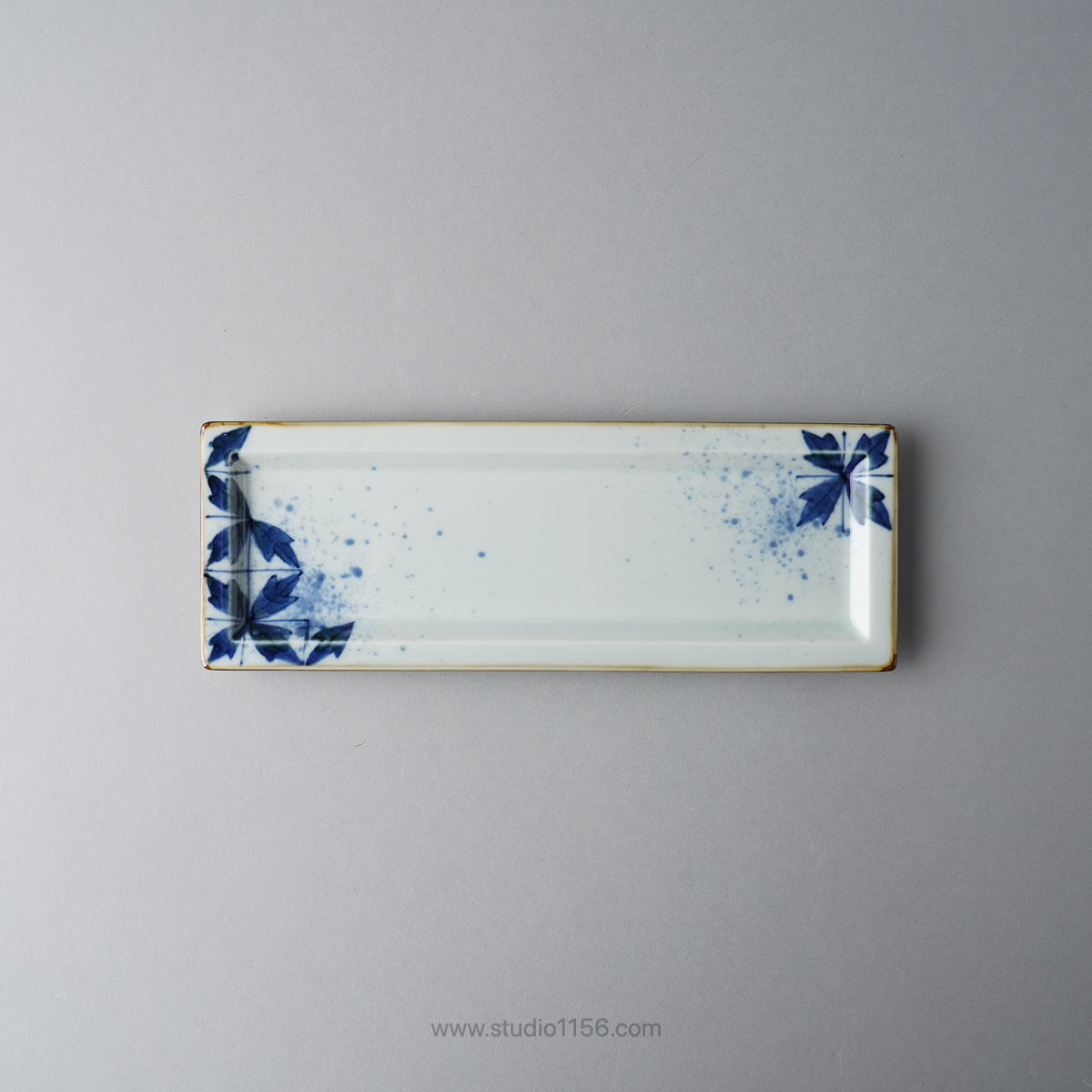 有田焼 染付 長角皿 22.5cm 格子葉紋 Fukusen Studio1156