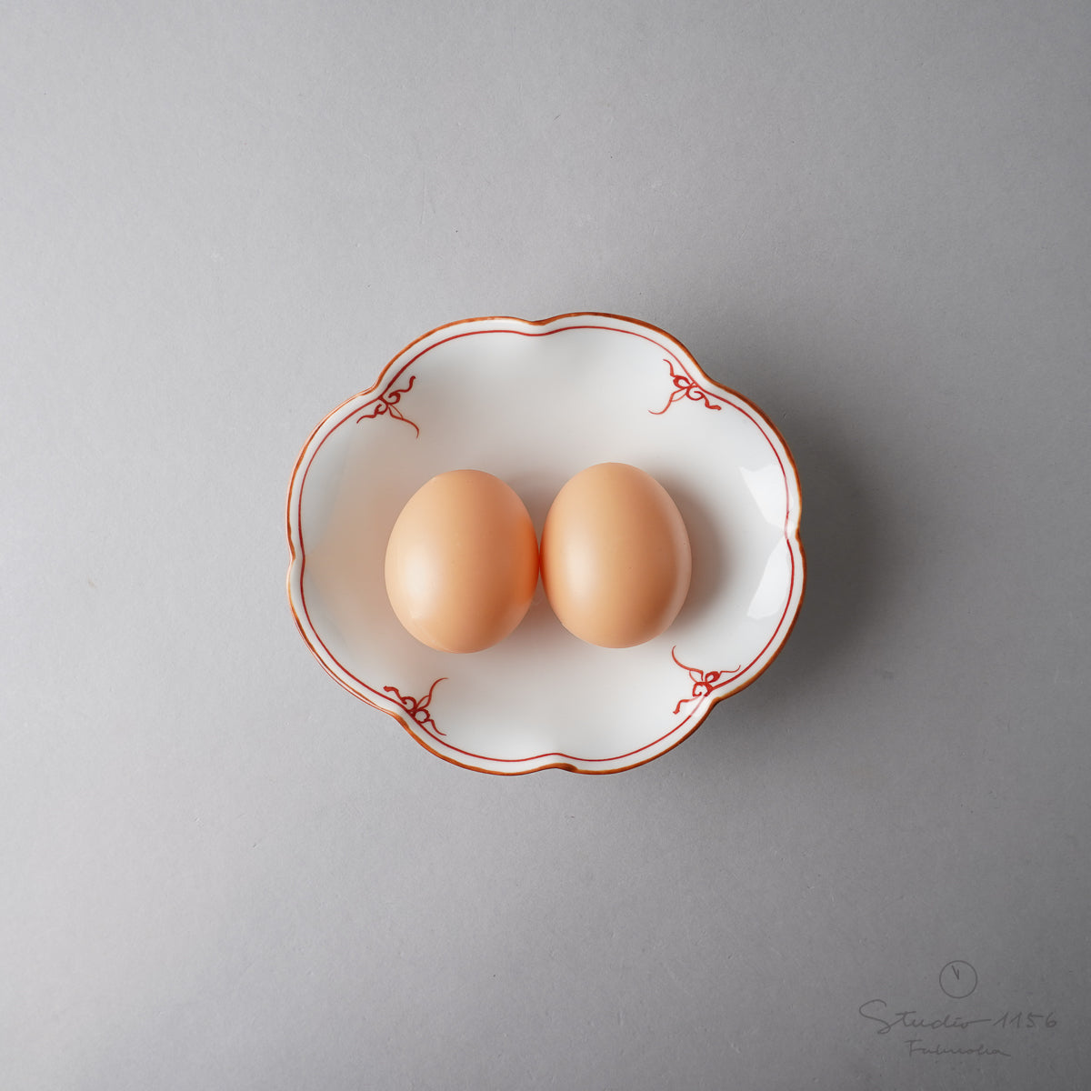 波佐見焼 菊型楕円浅鉢 14.5cm 瓔珞紋(赤) Korin Studio1156