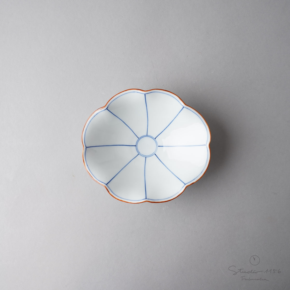 波佐見焼 菊型楕円浅鉢 14.5cm 間取紋(染付) Korin Studio1156