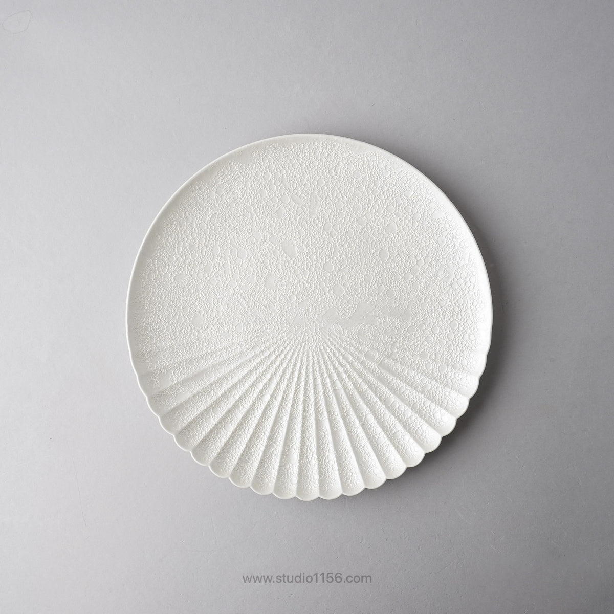 有田焼 片菊割プレート(L) 23cm 白泡パール Kichiemon Studio1156