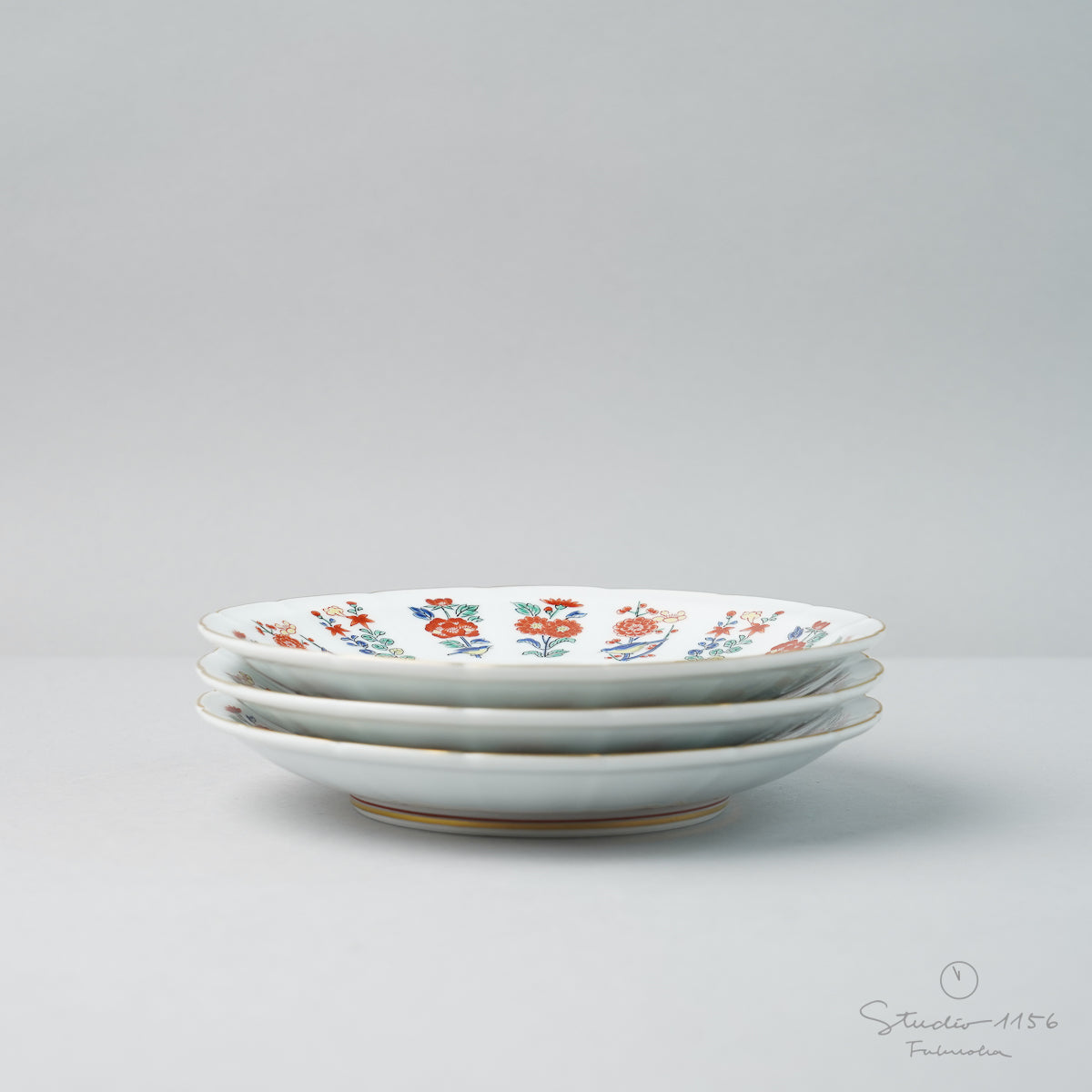 有田焼 マイセン写し 色絵草花文 ケーキ皿 17cm Kisen Studio1156