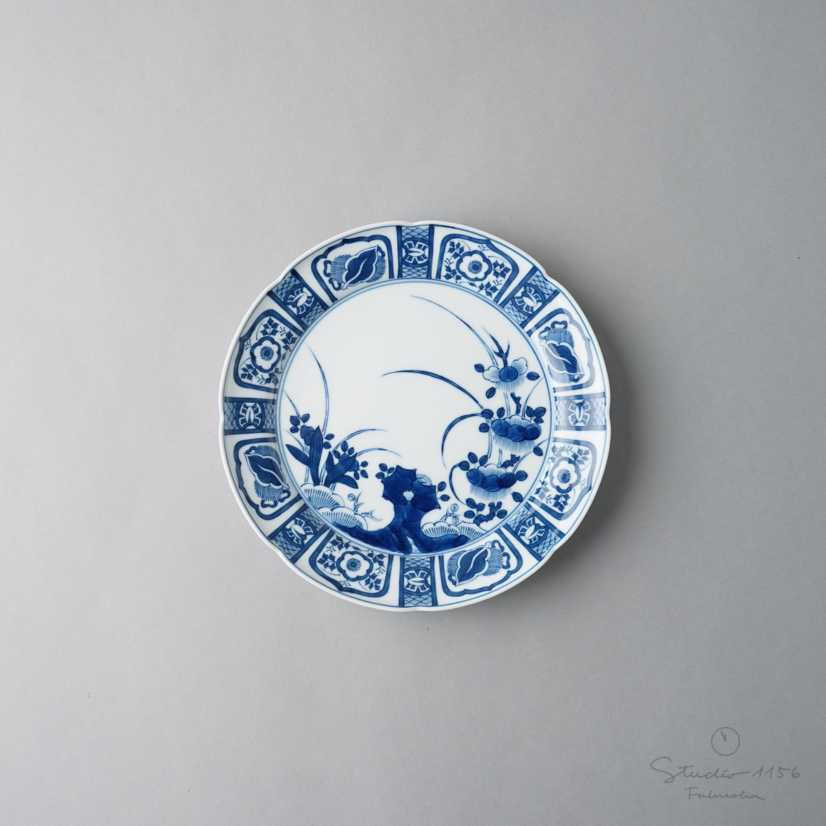 有田焼 染付 芙蓉手 平皿 16cm Kisen Studio1156