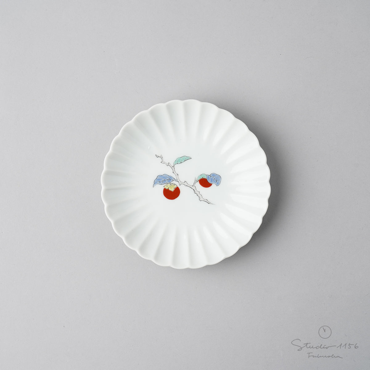有田焼 柿右エ門写 菊型小皿 10.5cm 柿 Ojiyama Studio1156