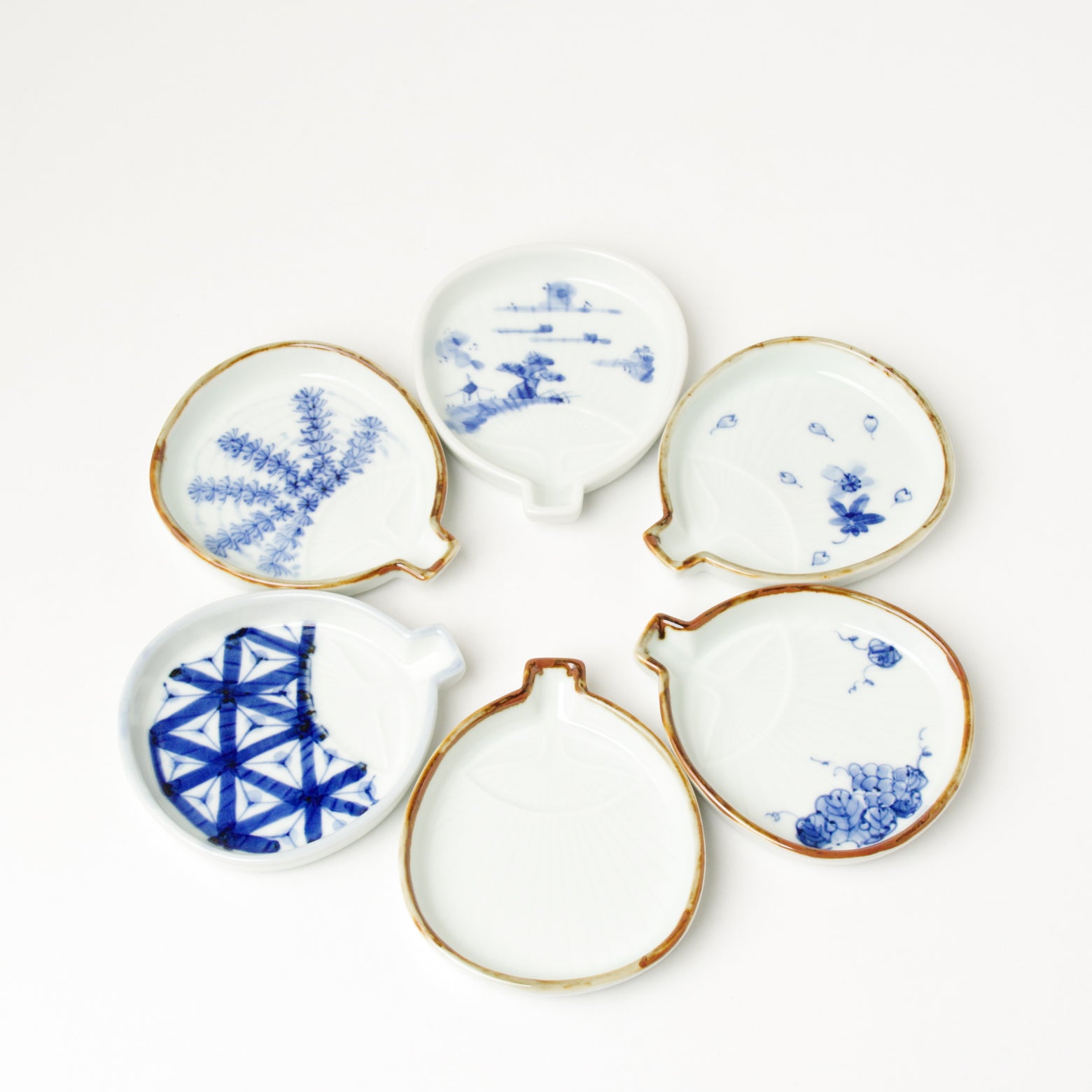 有田焼 うちわ小皿(麻の葉/渕染付) 10.5cm Ojiyama Studio1156