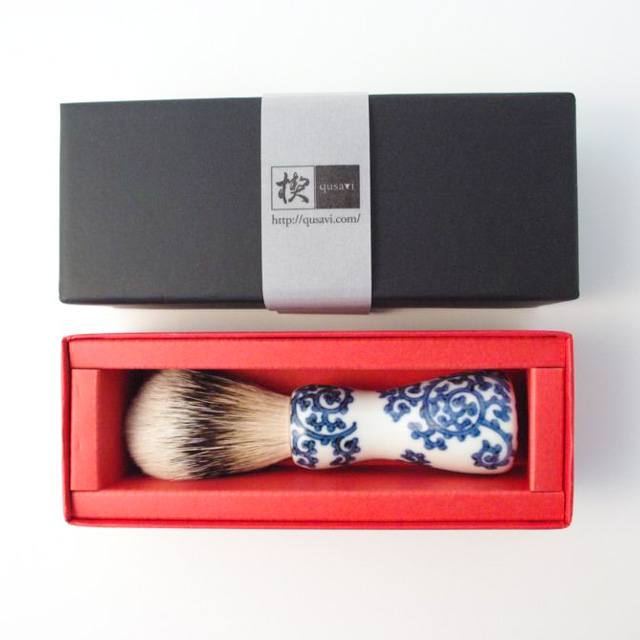 オリジナル商品 染付間取唐草 シェービング筆 13.4cm QUSAVI Studio1156