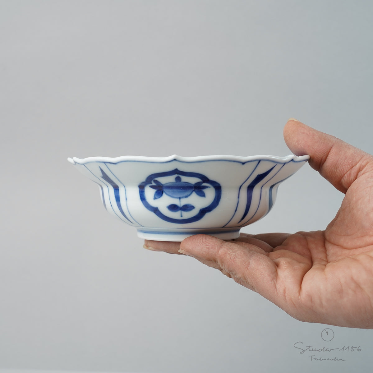 有田焼 古染付 鹿絵芙蓉手輪花 向付 14.5cm Riso Studio1156