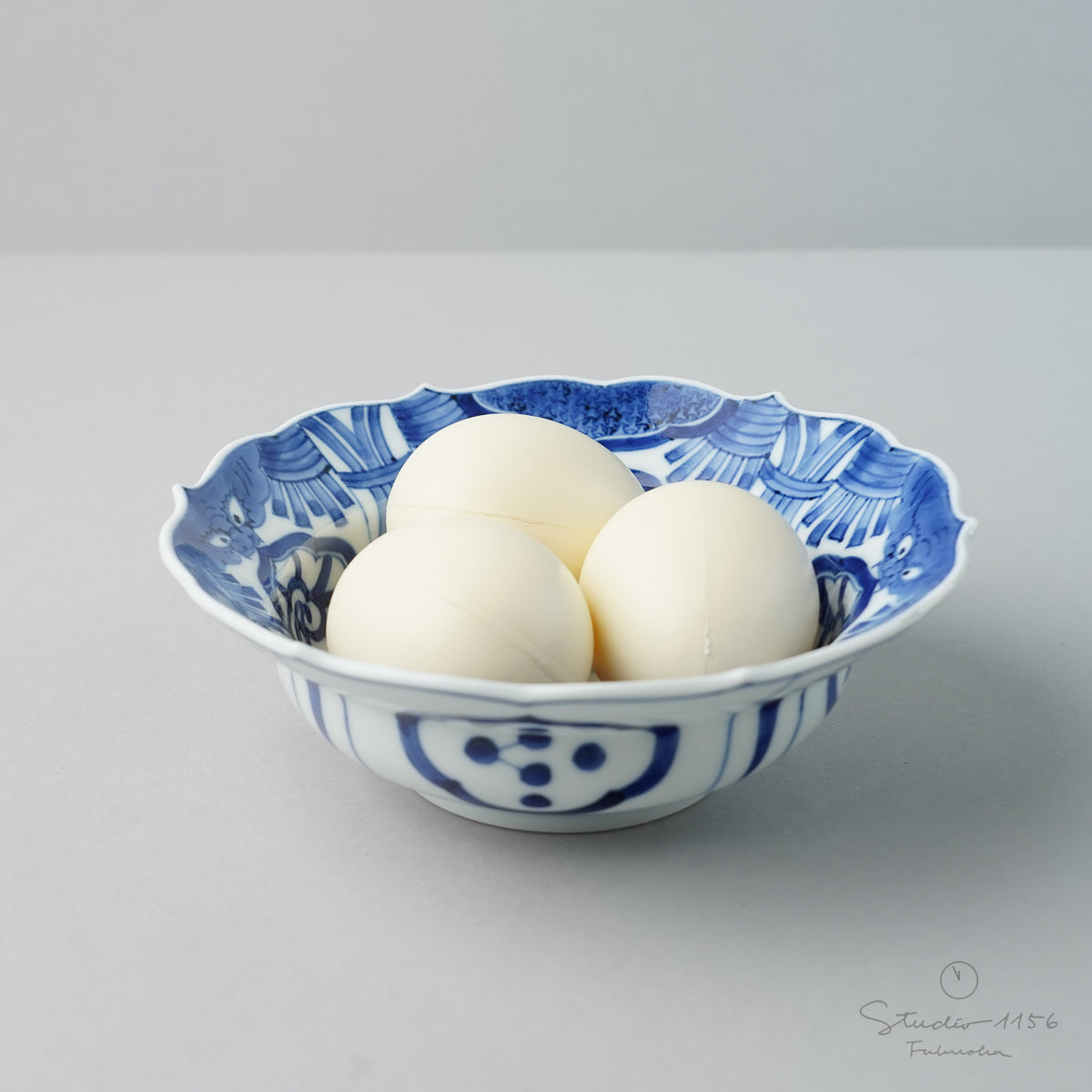 有田焼 古染付 鹿絵芙蓉手輪花 向付 14.5cm Riso Studio1156