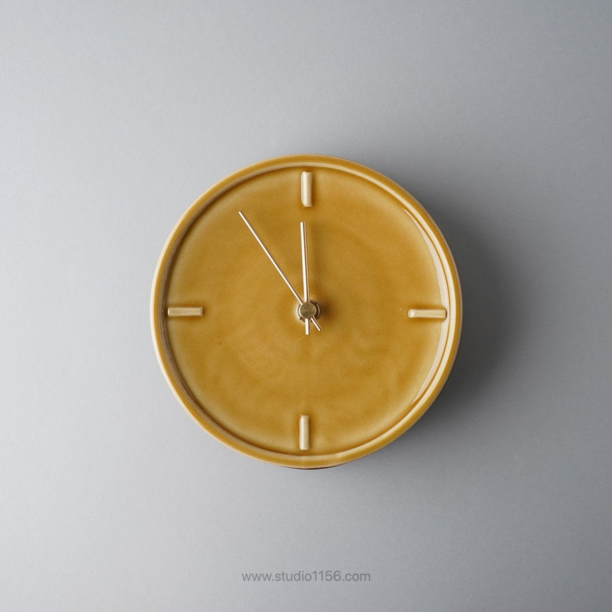 美濃焼 GLAZED CLOCK 陶器時計 壁掛け時計 電池&フック付 ペールイエロー(P-14) SUGY Studio1156
