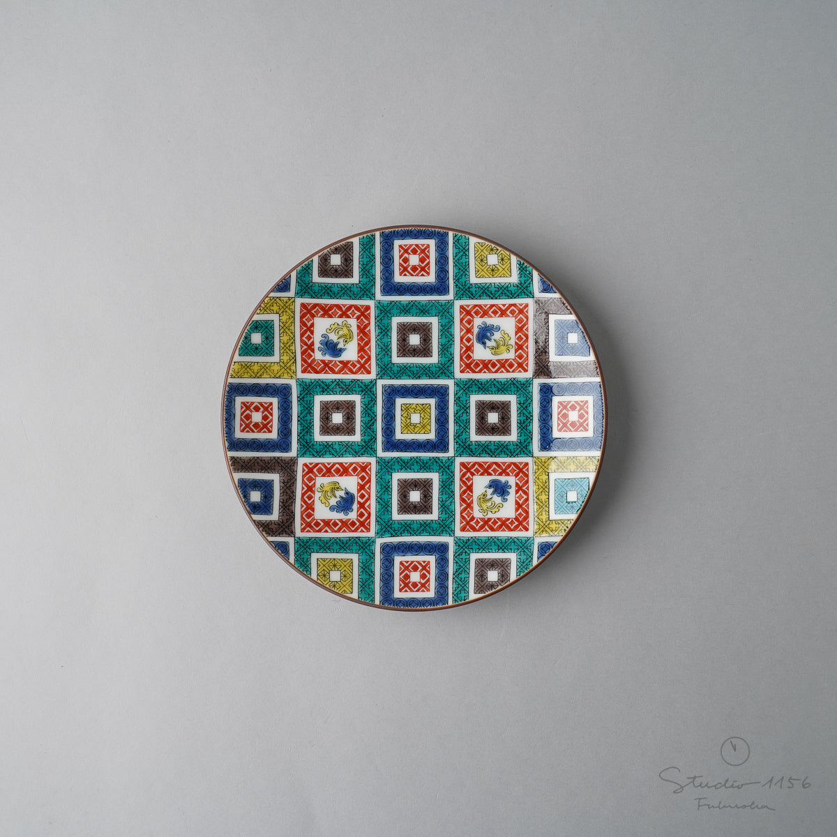 九谷焼 古九谷柄 五寸皿 15cm 色絵石畳紋 Seikou Studio1156