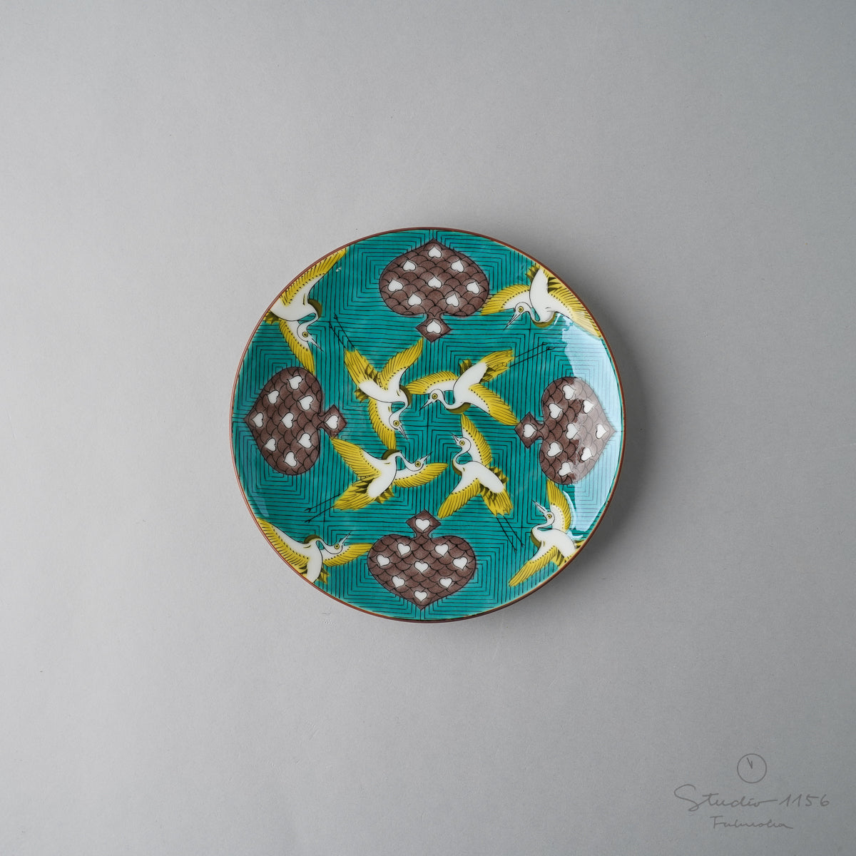 九谷焼 古九谷柄 五寸皿 15cm 青手鶴かるた Seikou Studio1156