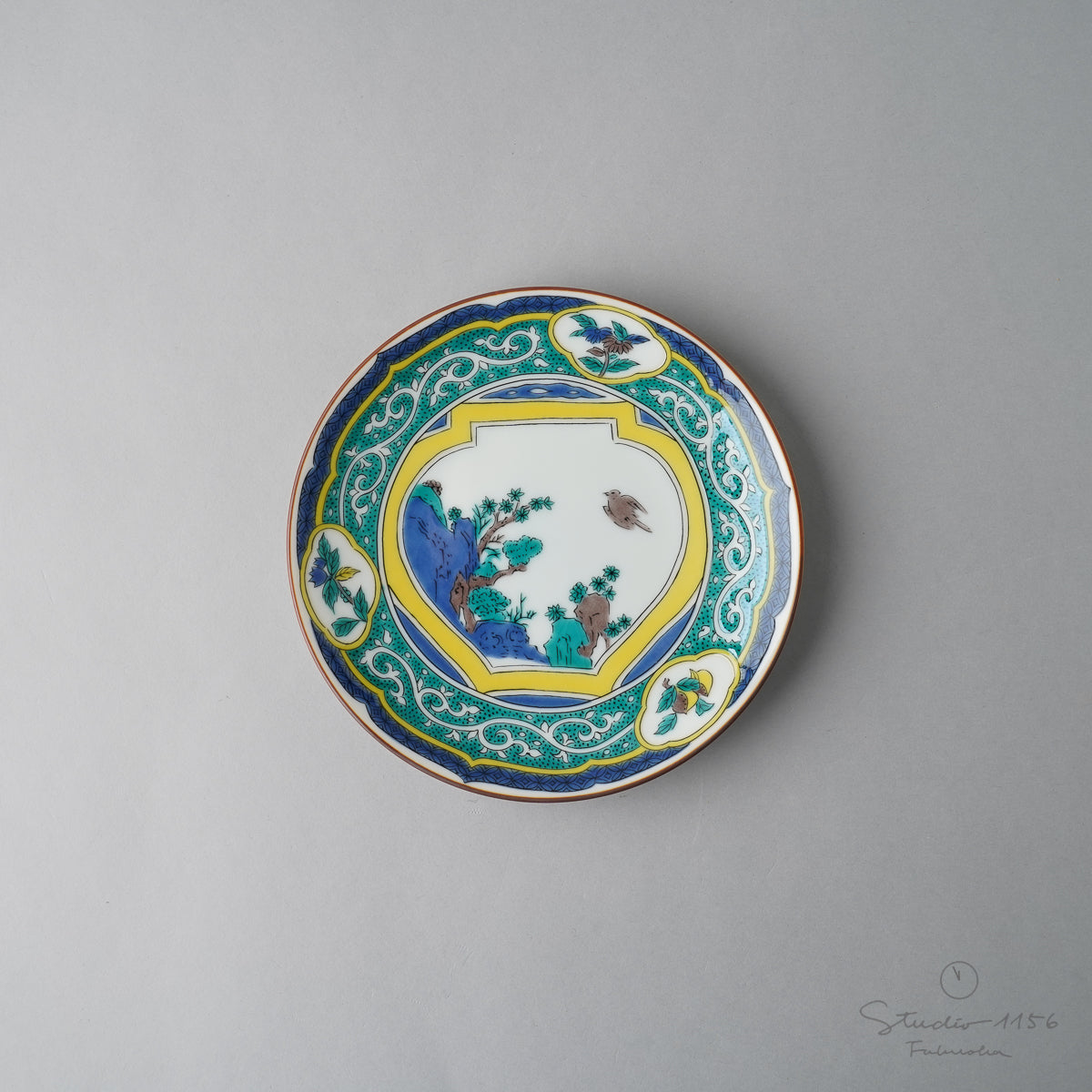 九谷焼 古九谷柄 五寸皿 15cm 色絵壺花鳥図 Seikou Studio1156