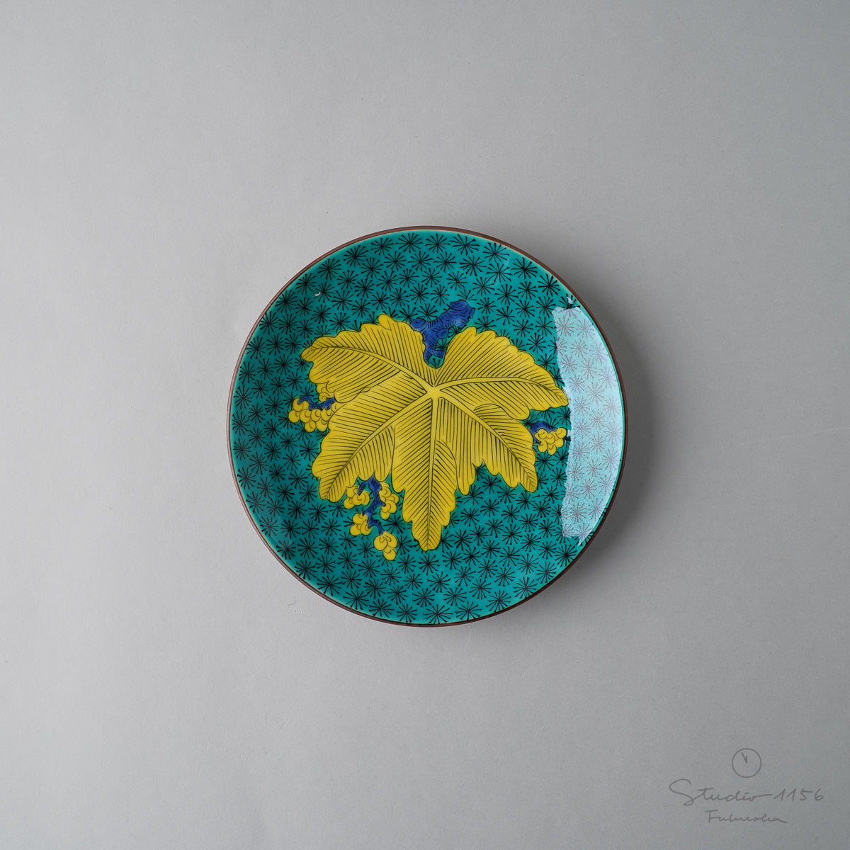 九谷焼 古九谷柄 五寸皿 15cm 青手樹木葉紋 Seikou Studio1156