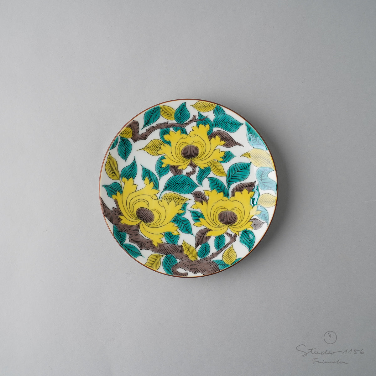 九谷焼 古九谷柄 五寸皿 15cm 色絵牡丹紋 Seikou Studio1156