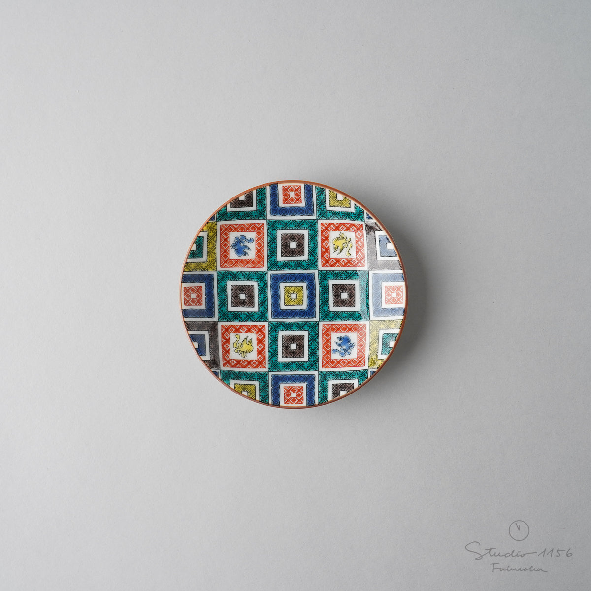 九谷焼 古九谷(色絵) 豆小皿 10.5cm 石畳紋 Seikou Studio1156