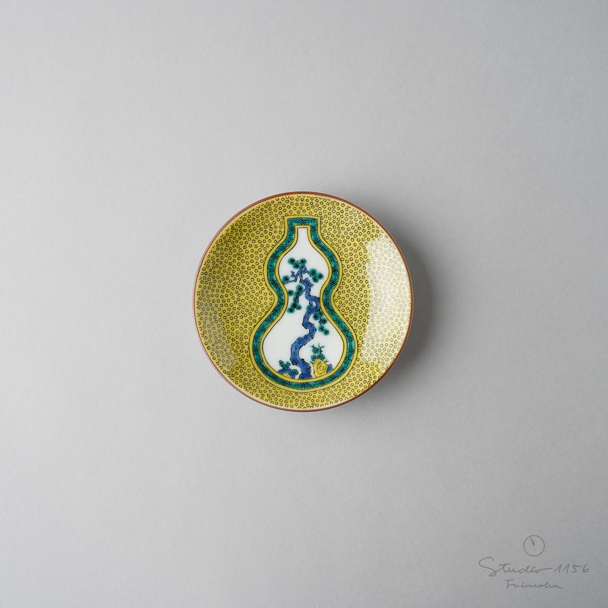 九谷焼 古九谷(青手・吉田屋) 豆小皿 10.5cm 瓢箪割松図 Seikou Studio1156