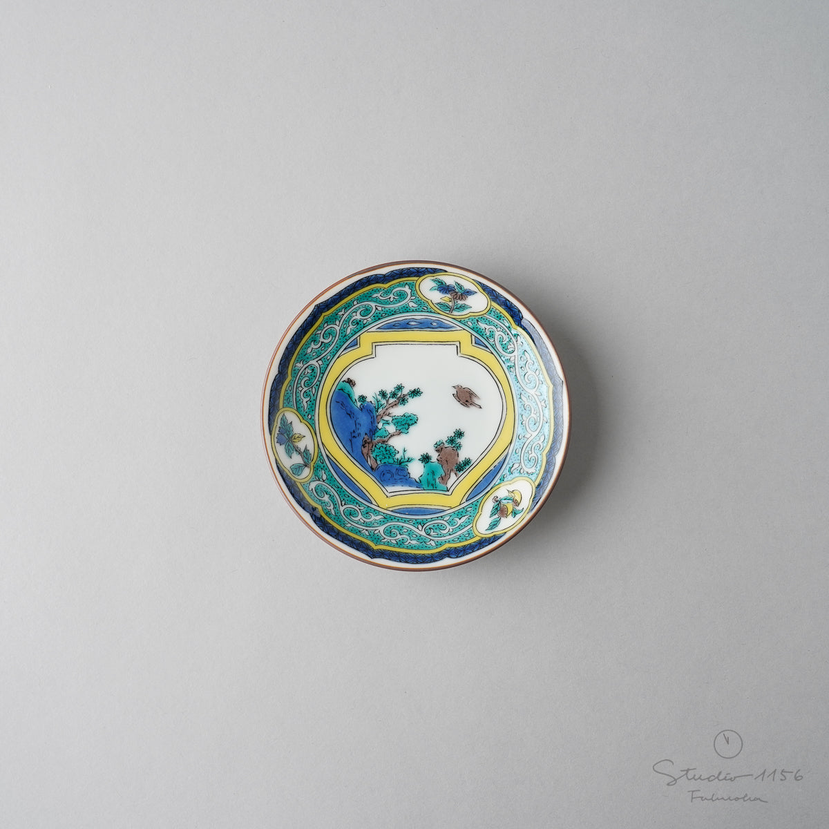 九谷焼 古九谷(色絵) 豆小皿 10.5cm 壺花鳥図 Seikou Studio1156