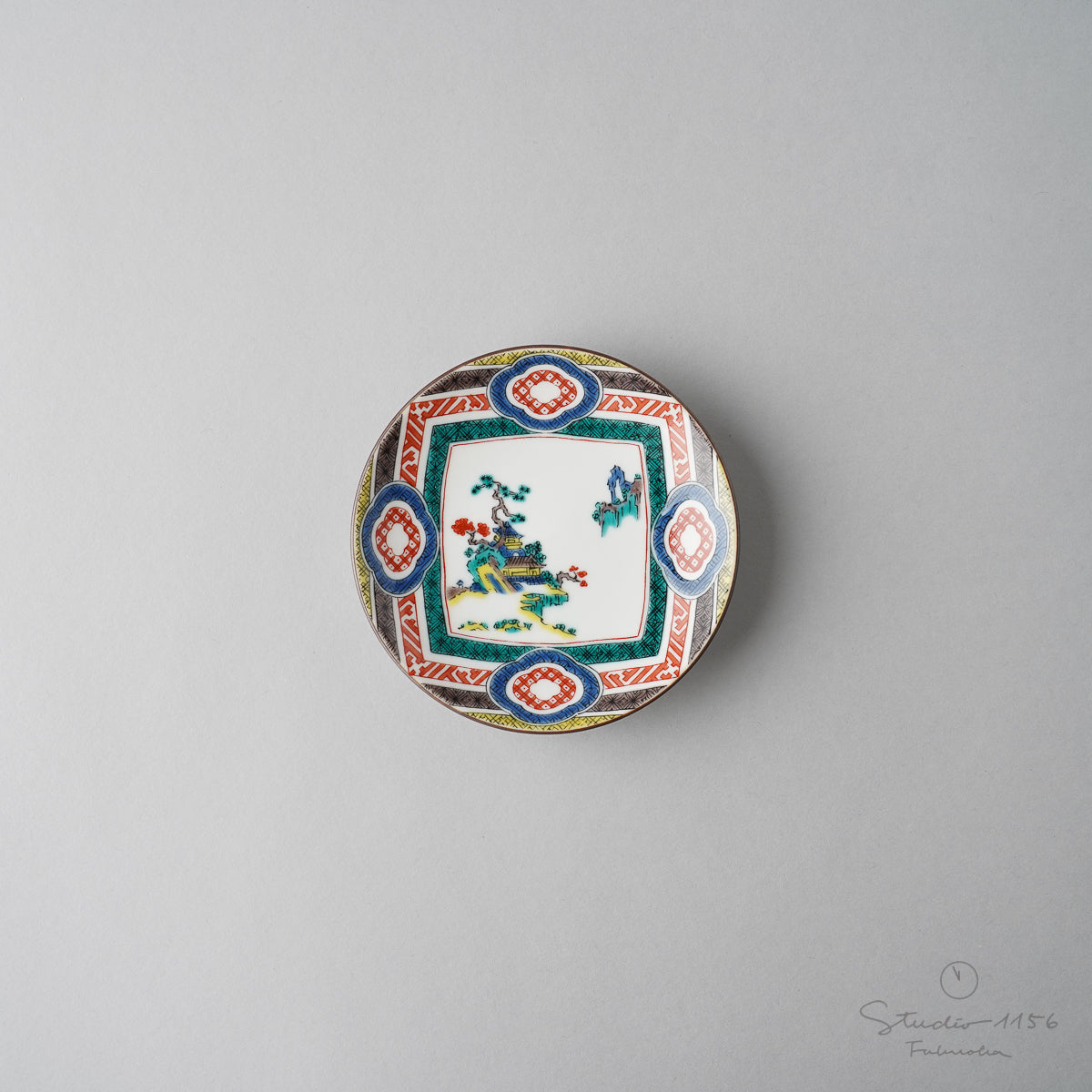 九谷焼 古九谷(色絵) 豆小皿 10.5cm 木瓜ちらし山水図 Seikou Studio1156
