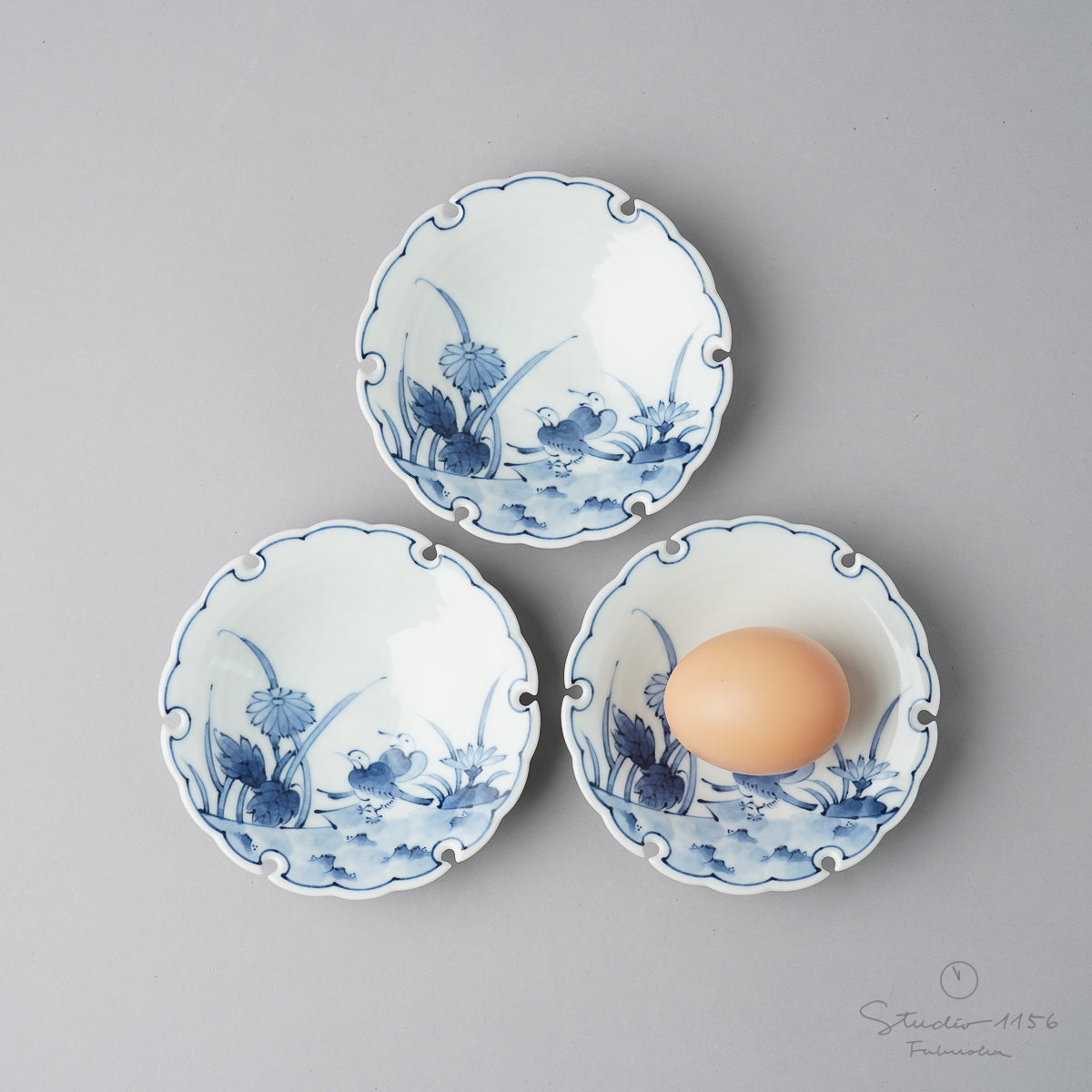 波佐見焼 染付花鳥草花 雪輪小皿 11cm Takayama Studio1156